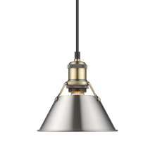 Golden 3306-S AB-PW - Yep by Golden Lighting Orwell 1-light 8in Pendant in Aged Brass and Pewter shade
